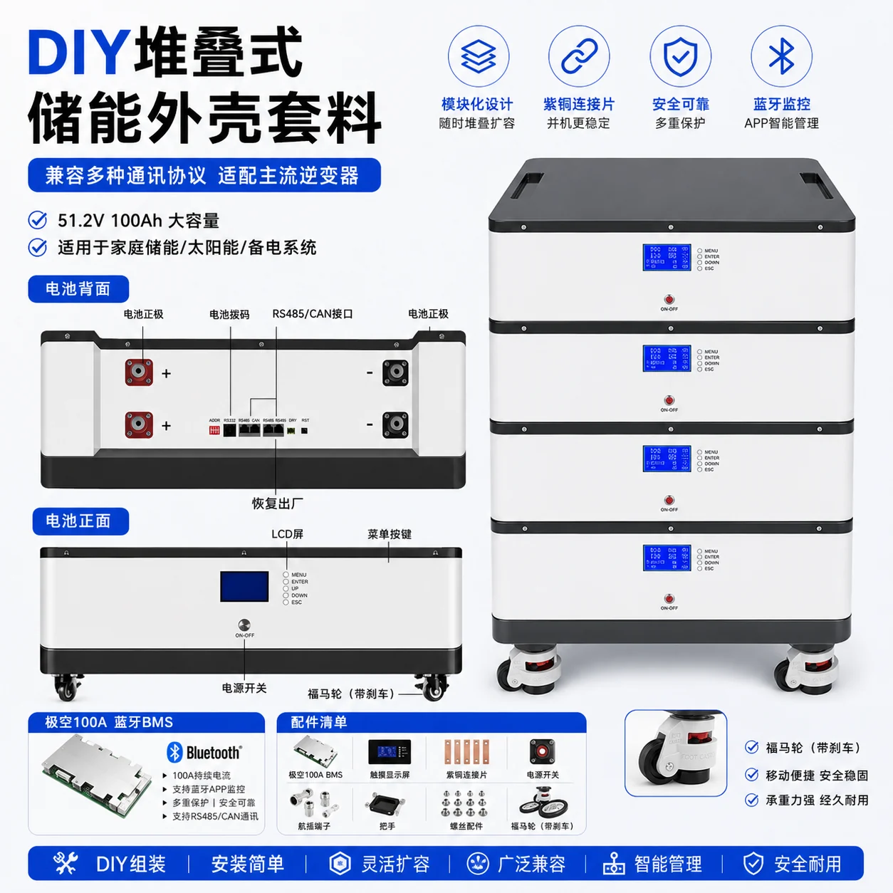 51.2V 100Ah DIY battery enclosure front view
