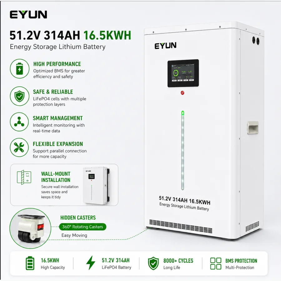 51.2V 314Ah 16.5kWh LiFePO4 Battery