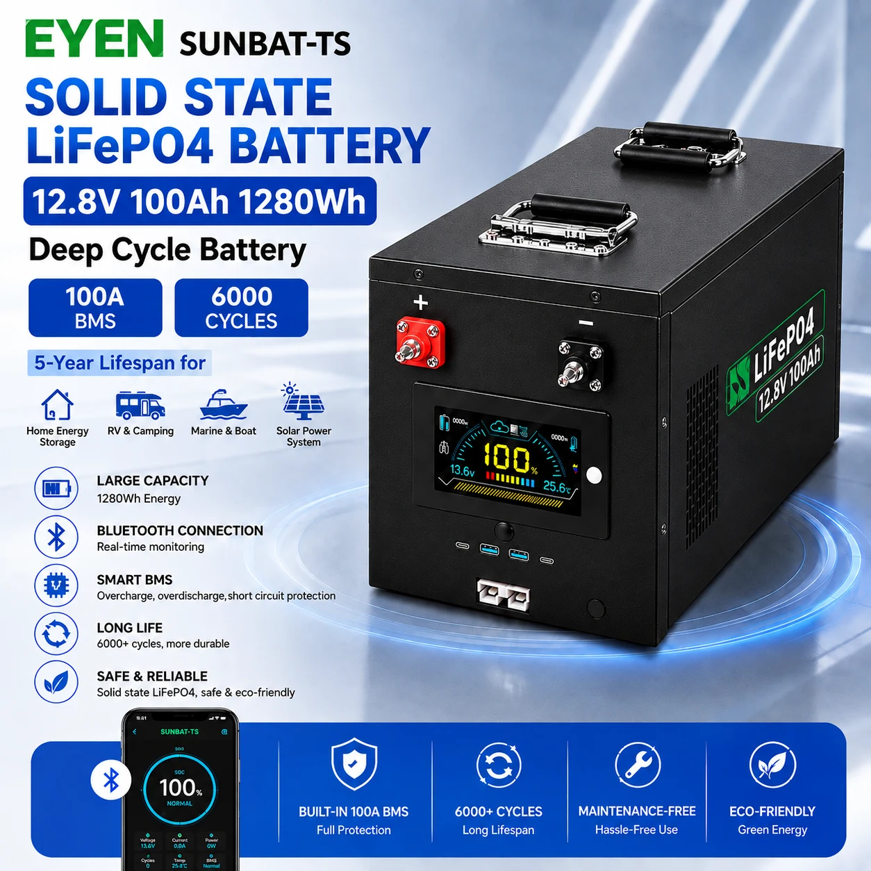 12.8V 100Ah LiFePO4 Battery