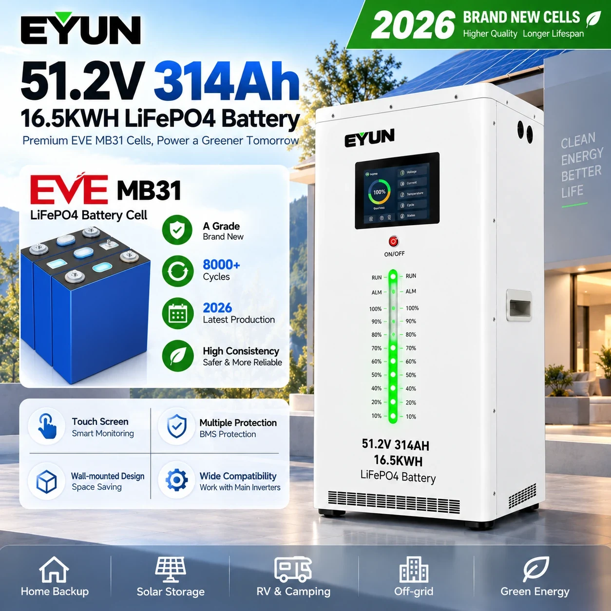 EYUN SUNBAT-TS 51.2V 314Ah LiFePO4 Solar Energy Storage Battery