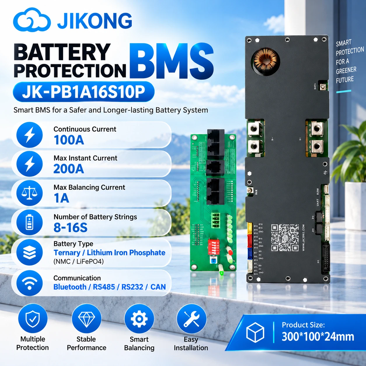 EYUN 25.6V 100Ah 2.56kWh LiFePO4 Wall Mounted Solar Battery with JK BMS Bluetooth Monitoring