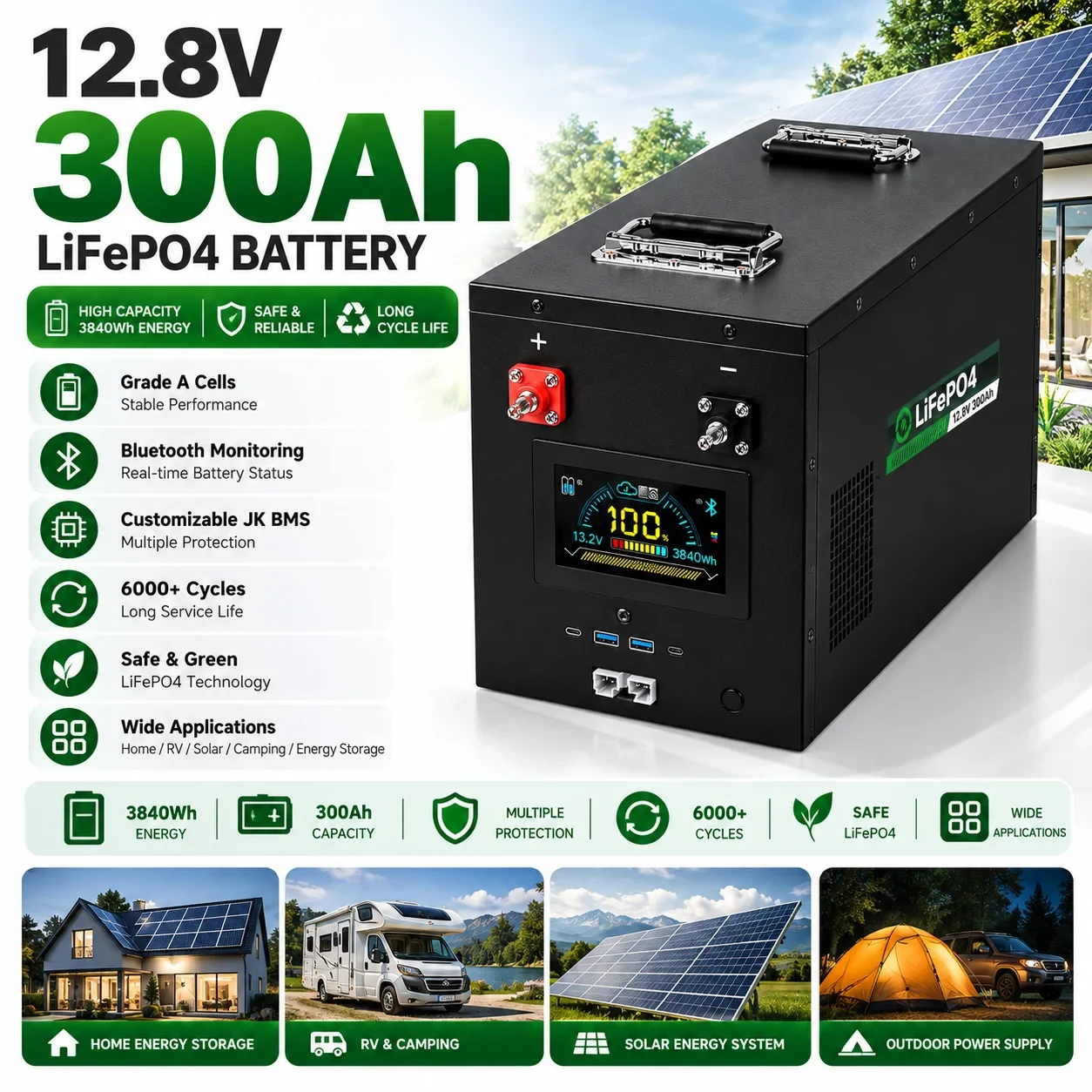 12.8V 300Ah LiFePO4 Battery