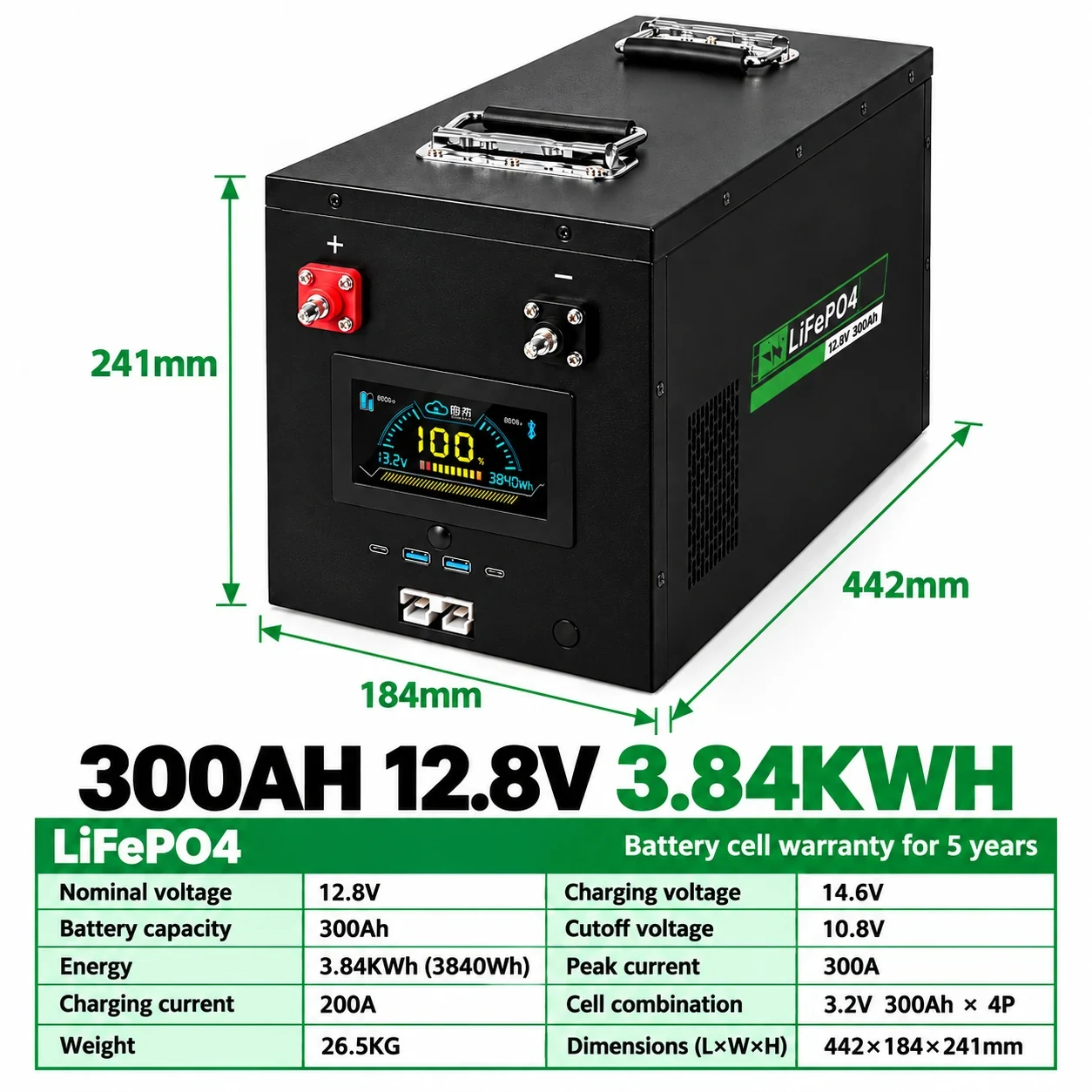 12.8V 300Ah LiFePO4 Battery