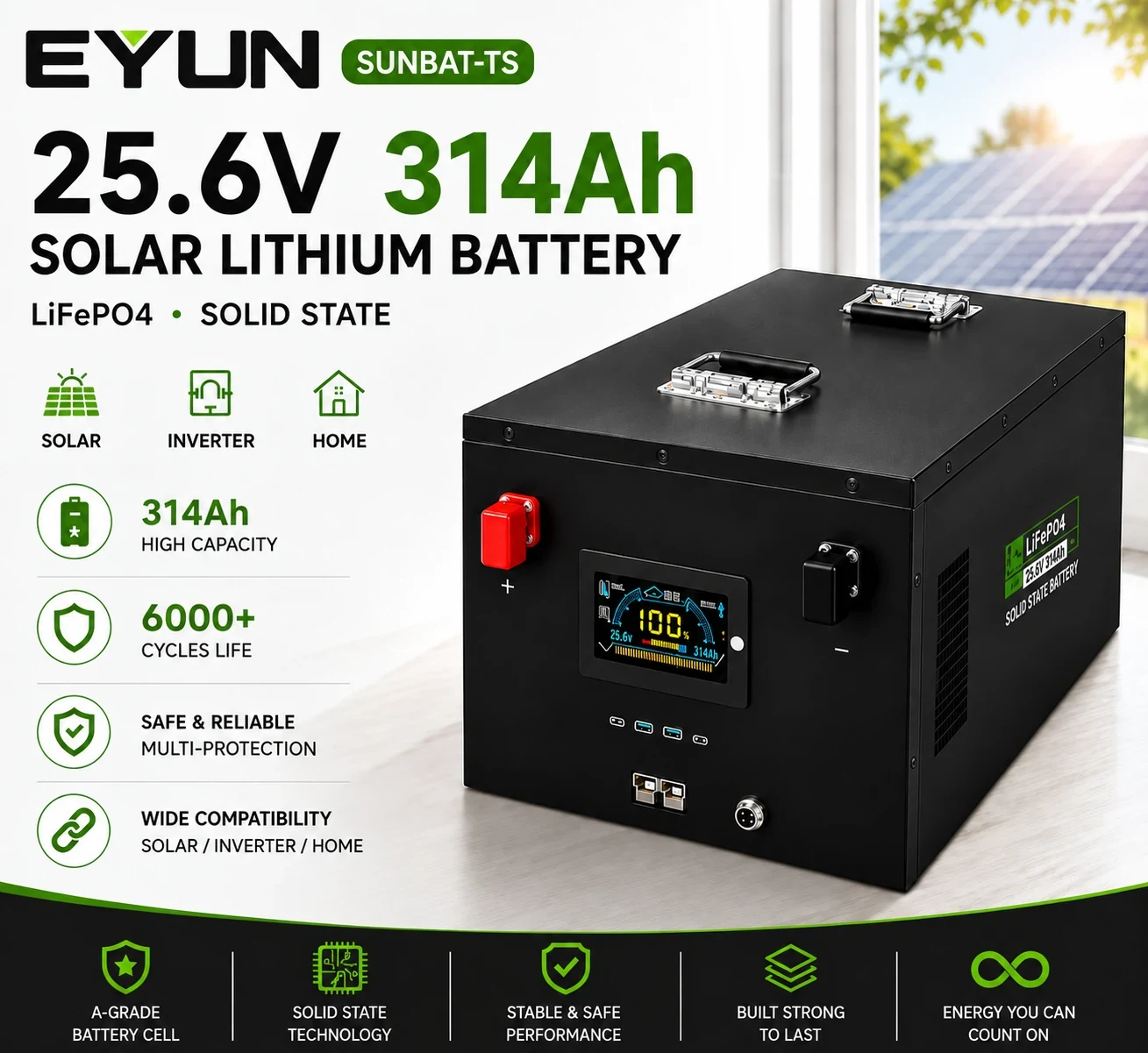 EYUN 25.6V 314Ah 8.03kWh LiFePO4 Battery