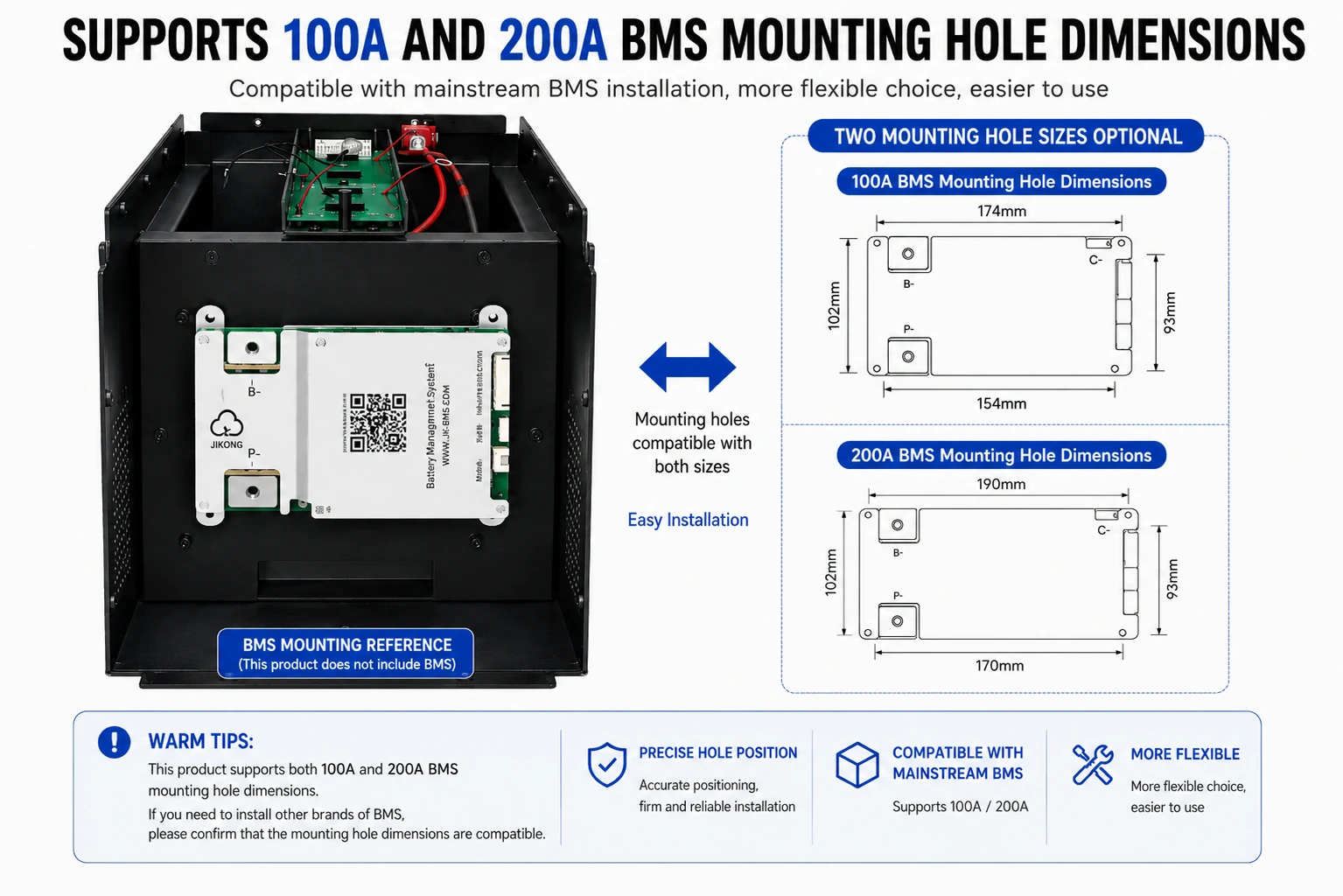 EYUN 12.8V DIY LiFePO4 Battery Box Kit for 280Ah 300Ah 314Ah Cells with Smart Display and Optional JK BMS