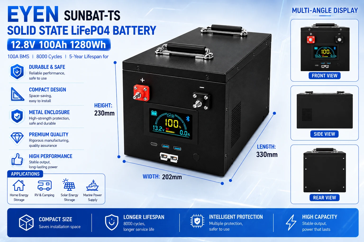 12.8V 100Ah LiFePO4 Battery