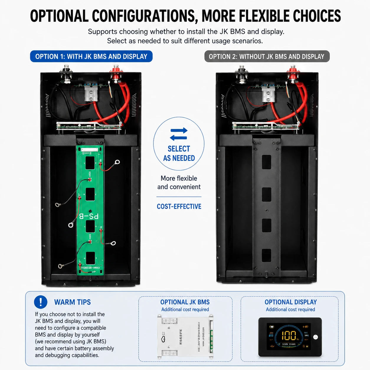 EYUN 12.8V DIY LiFePO4 Battery Box Kit for 280Ah 300Ah 314Ah Cells with Smart Display and Optional JK BMS